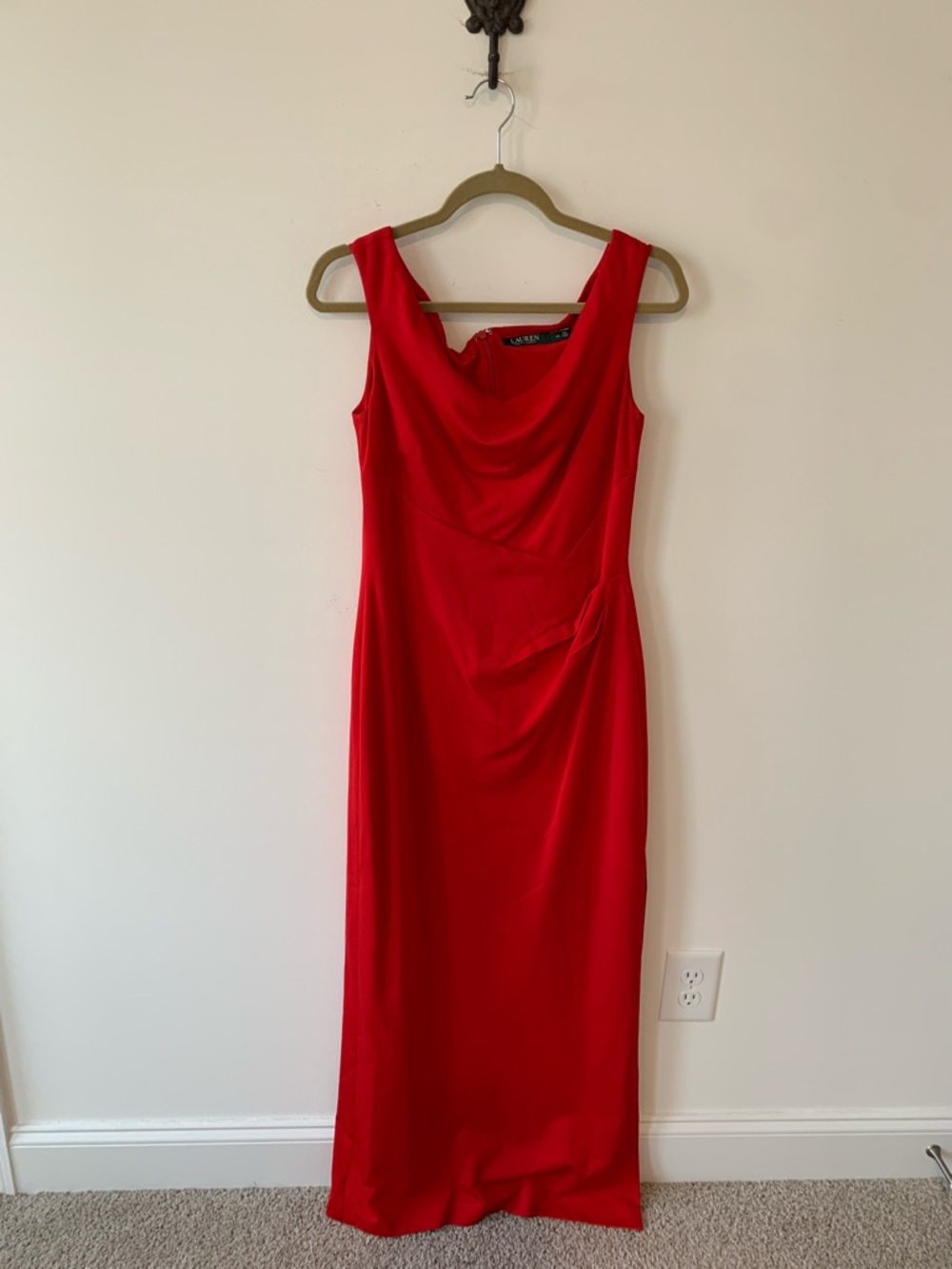 Ralph Lauren( black label) Red Sleeveless draped Neck Maxi formal Dress 10 NWOT